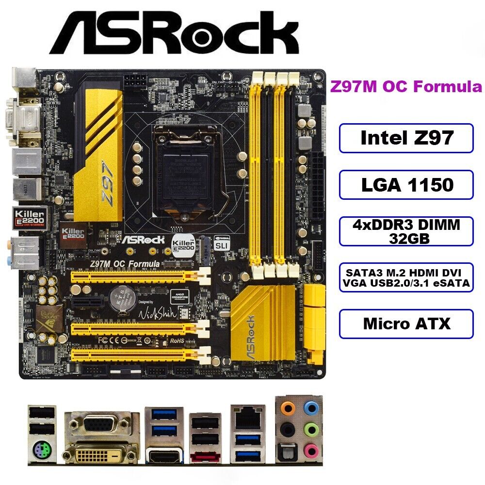 ASRock Z97M OC Formula Motherboard Intel Z97 LGA1150 DDR3 SATA3 HDMI DVI-D SPDIF