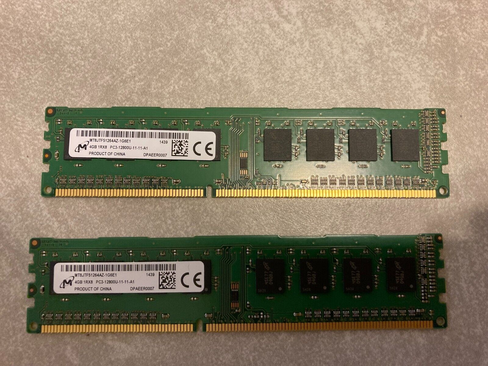 8GB pair (2 x 4GB) Micron MT8JTF51264AZ-1G6E1 PC3-12800U RAM