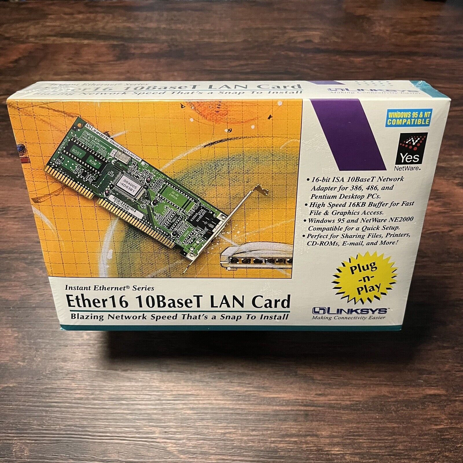 10BaseT ISA Network Card Linksys XTIDE Compatible 28-Pin EEPROM Socket NOS