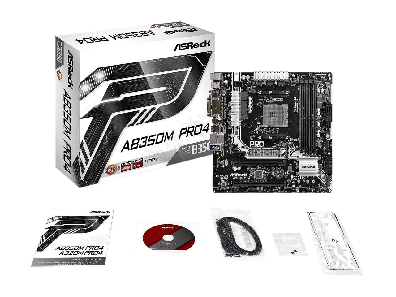 ASRock AB350M Pro4 AM4 AMD Promontory B350 Micro ATX AMD Motherboard- OEM NEW