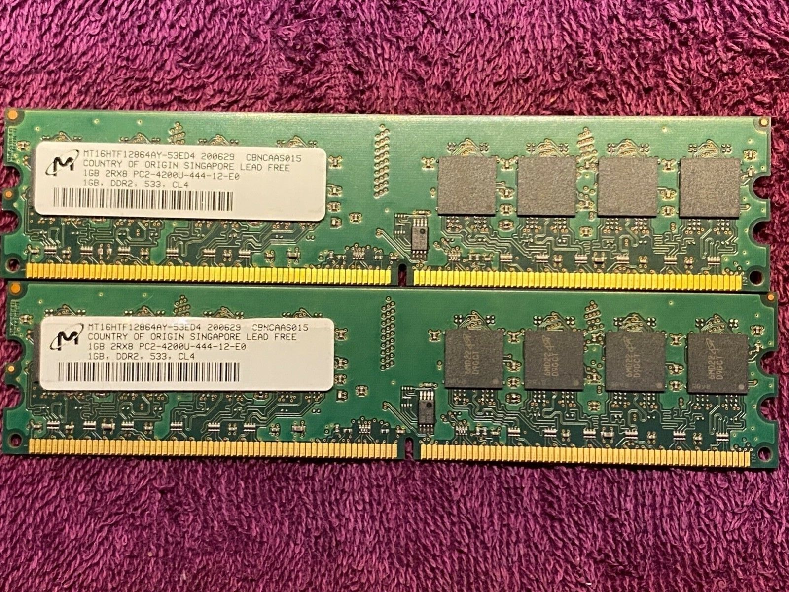 2GB SET OF 2 MICRON 1GB PC2 4200 DDR2-533 MT16HTF12864AY DESKTOP RAM MEMORY KIT 