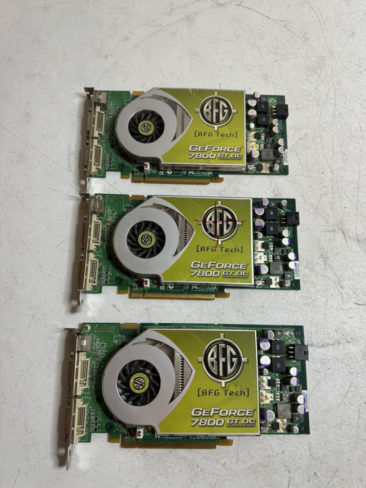LOT OF 3 BFG NVIDIA GeForce 7800 GT 256 MB GDDR3 SDRAM PCI Express x16 GPUS