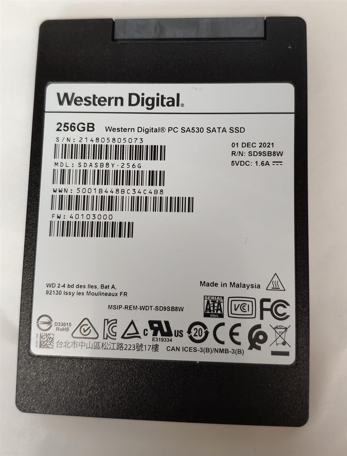 Western Digital 256GB SA530 WD SATA 2.5 Inch Solid State Disk Drive SSD
