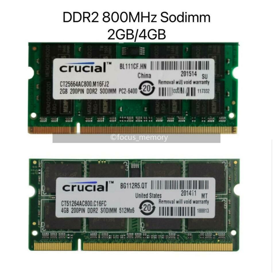 Crucial 2GB 4GB PC2-6400 667 800 MHz DDR2 200PIN PC2-5300 Laptop SO-DIMM Ram lot
