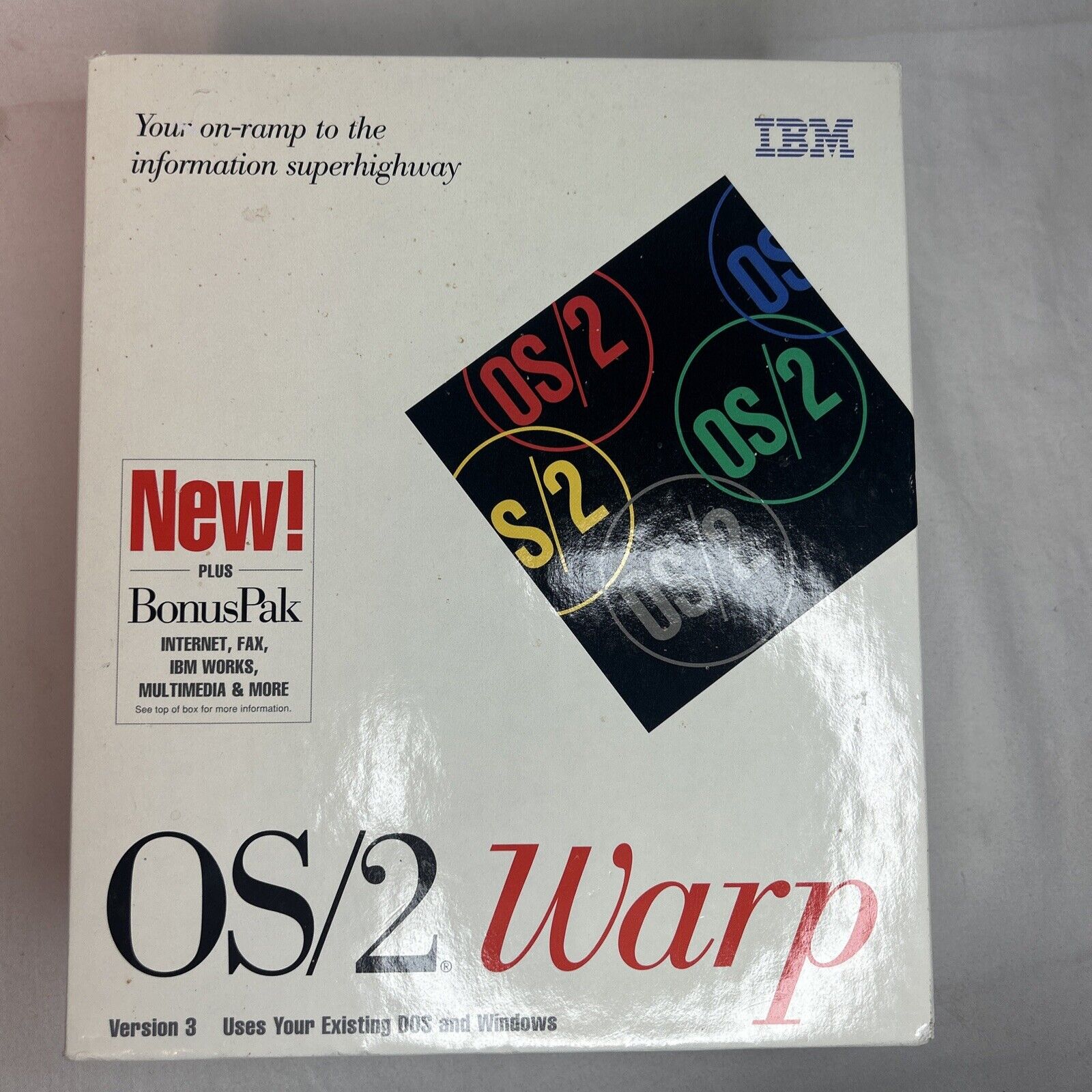 Vintage IBM OS/2 Warp Version 3 w/ BonusPak - IBM CD ROM 1994 UNUSED New In Box