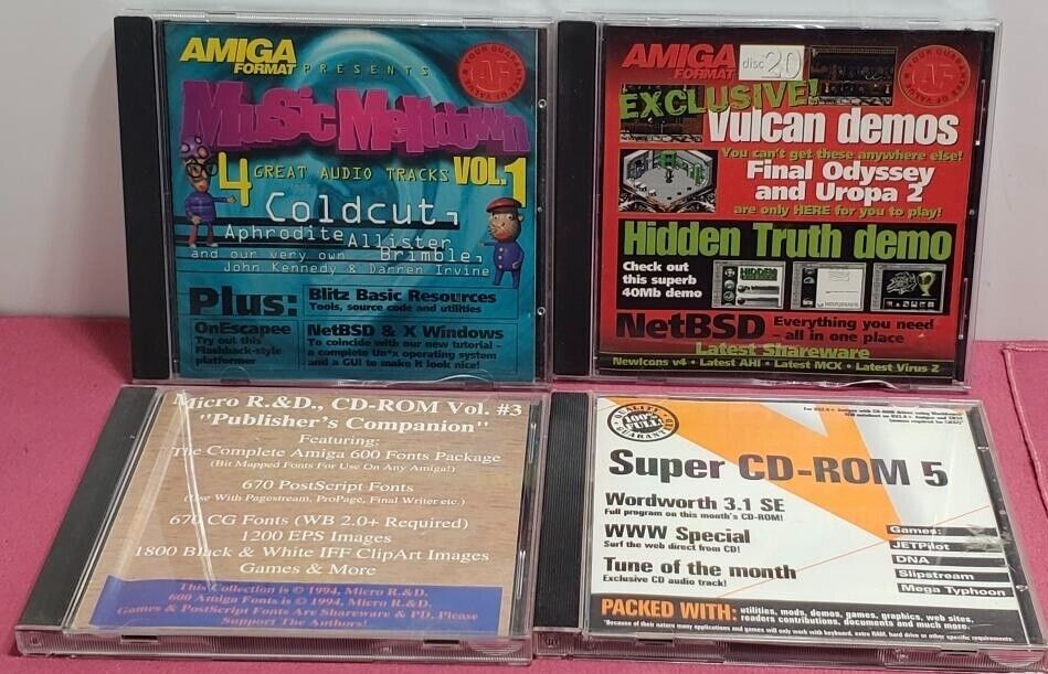 4 VTG Amiga CD-ROM Vulcan Demo Super CD-ROM 5 Music Meltdown Lot