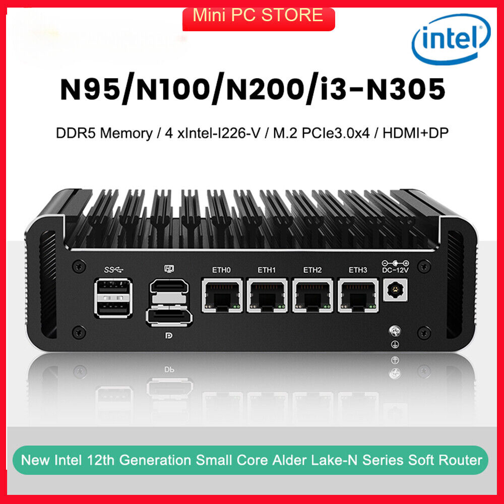 Intel i3 N305 8 Core 4xi226-V 2.5G Firewall Mini PC Alder Lake 12thGen N200 N100