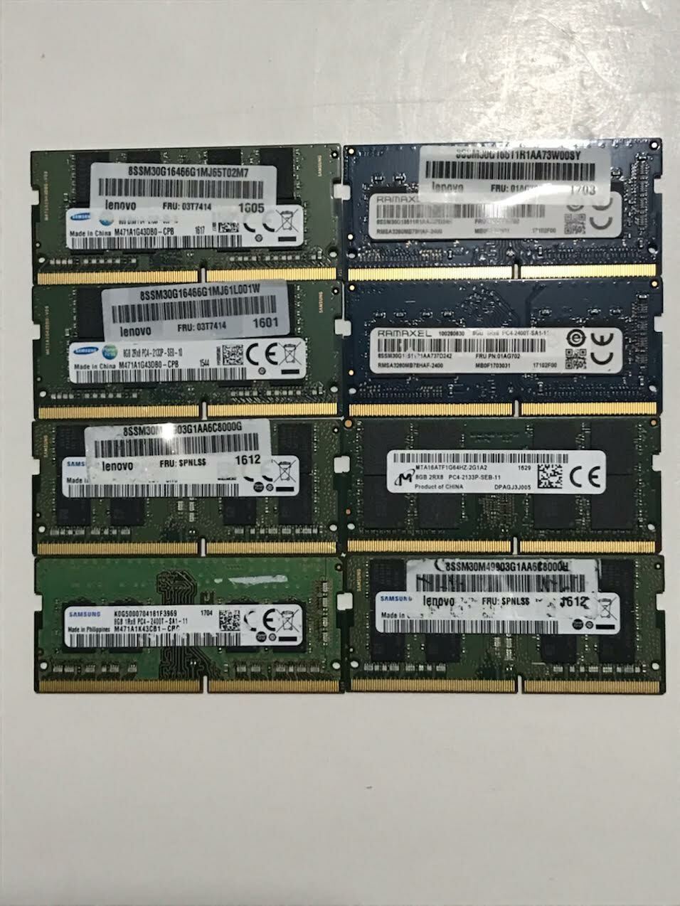 Lot of 8 - PC4 8GB 2Rx8/1Rx8 PC4-2133P/2400T Ram/Memory, 8x8GB=64GB Total