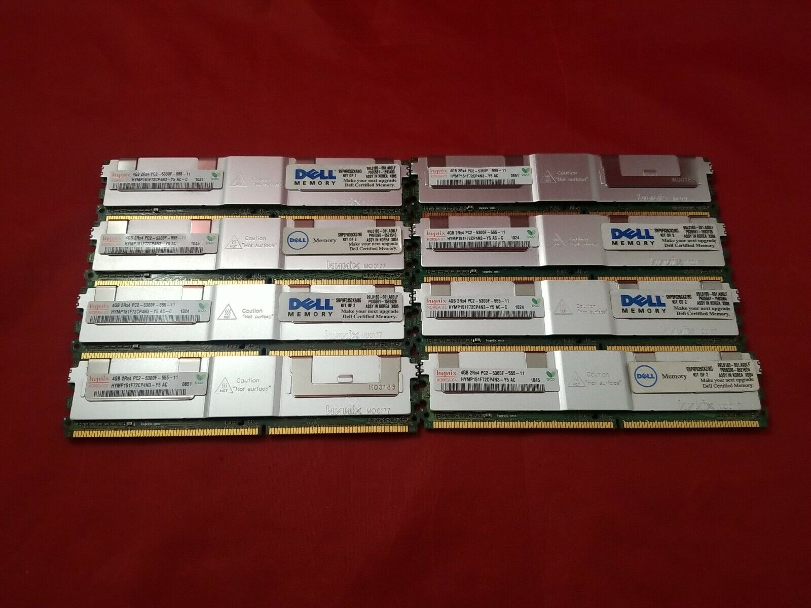 Lot of 8 Hynix 4 GB (32 GB ) 2Rx4 PC2-5300F-555-11 SERVER MEMORY (RAM)