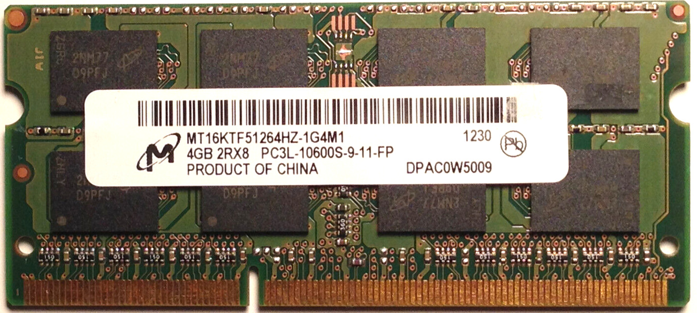 Micron 4GB 2Rx8 PC3L-10600S DDR3 1333MHz Laptop SDRAM MT16KTF51264HZ-1G4M1