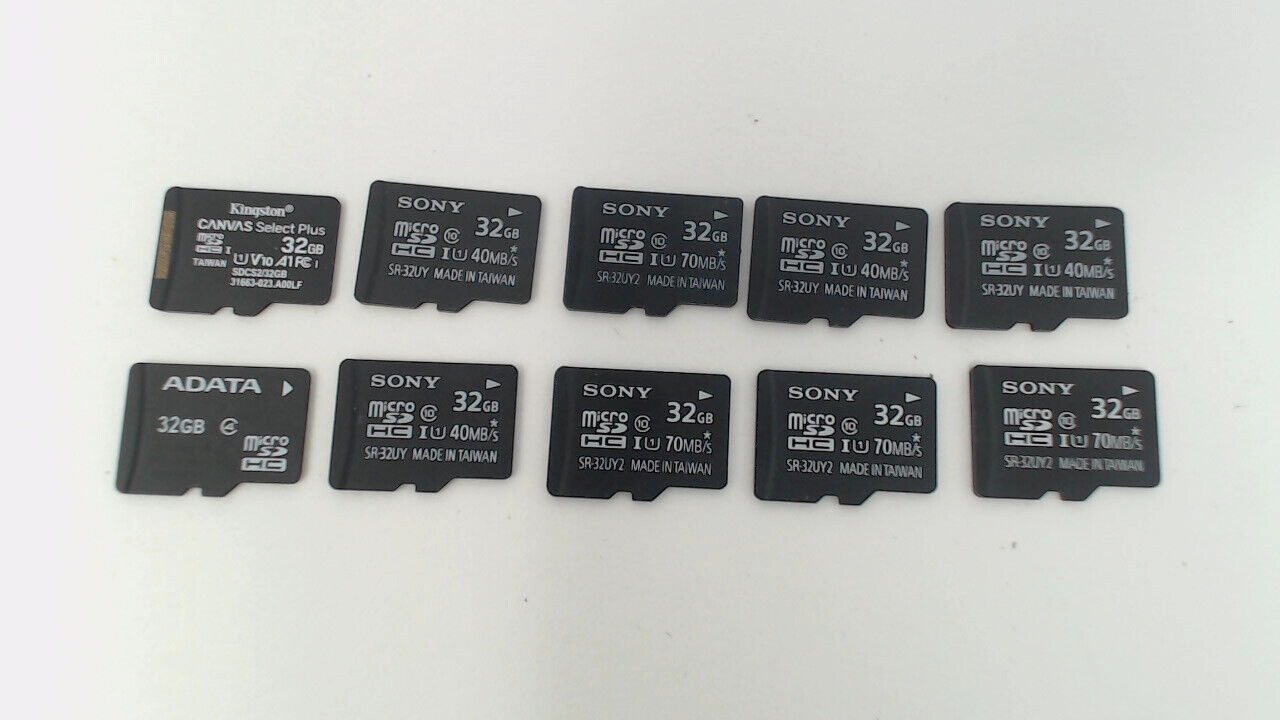Lot of 10 - 32GB Sony, Kingston & ADATA Micro SD Memory Cards