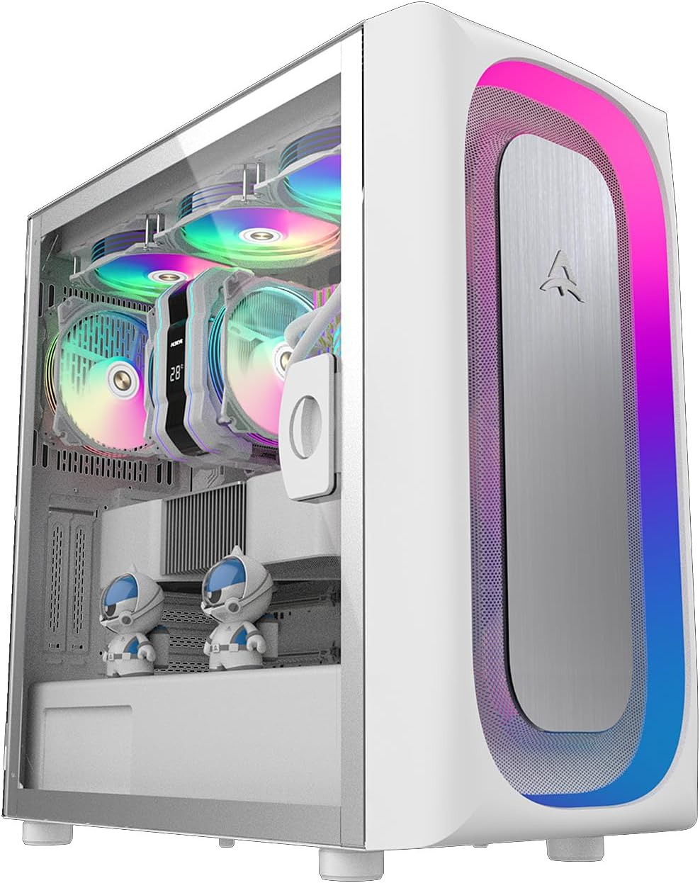 Ai-Pro White ARGB Mid-Tower E-ATX PC Gaming Case, Pre-Installed a Halo-Pro ARGB 