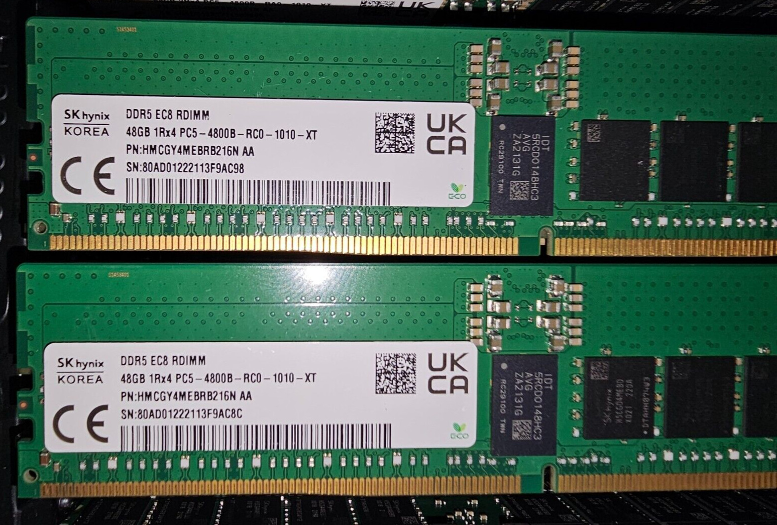 1X 48GB DDR5 PC5-4800B 1Rx4 EC8 REG Hynix HMCGY4MEBRB216N ECC 4800MHz PC5-38400