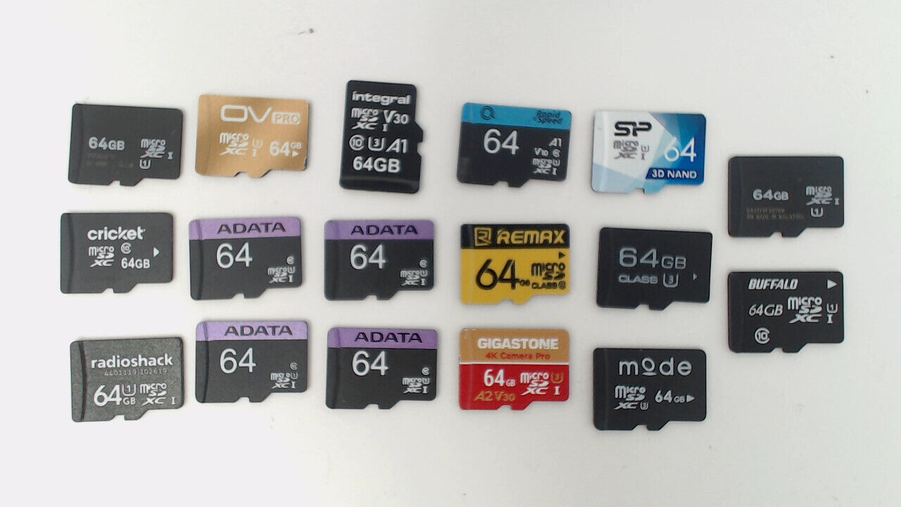 Lot of 17 - 64GB Various Brands Micro SD Memory Cards