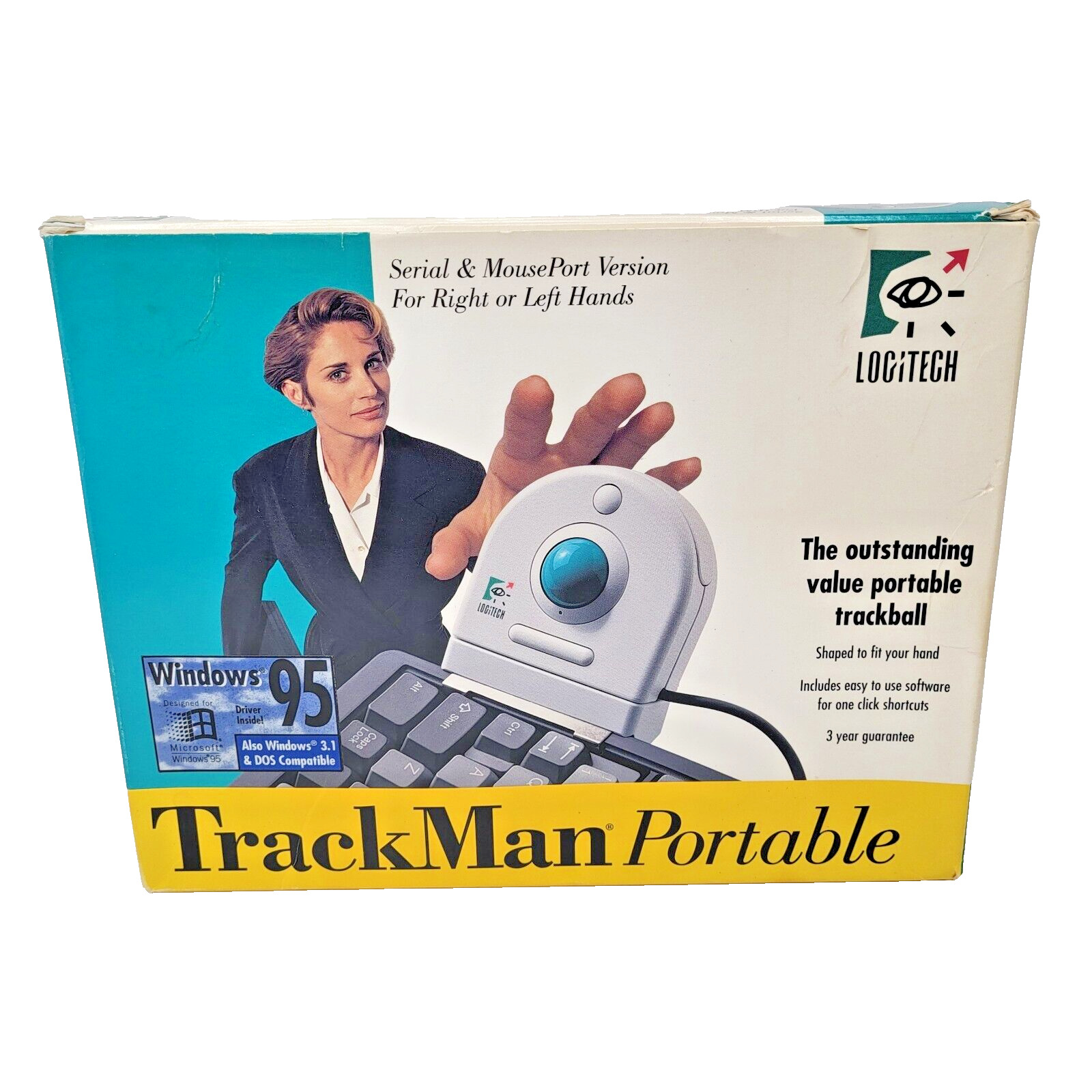 Vintage Logitech TrackMan Portable Trackball Mouse PS/2 Serial Port