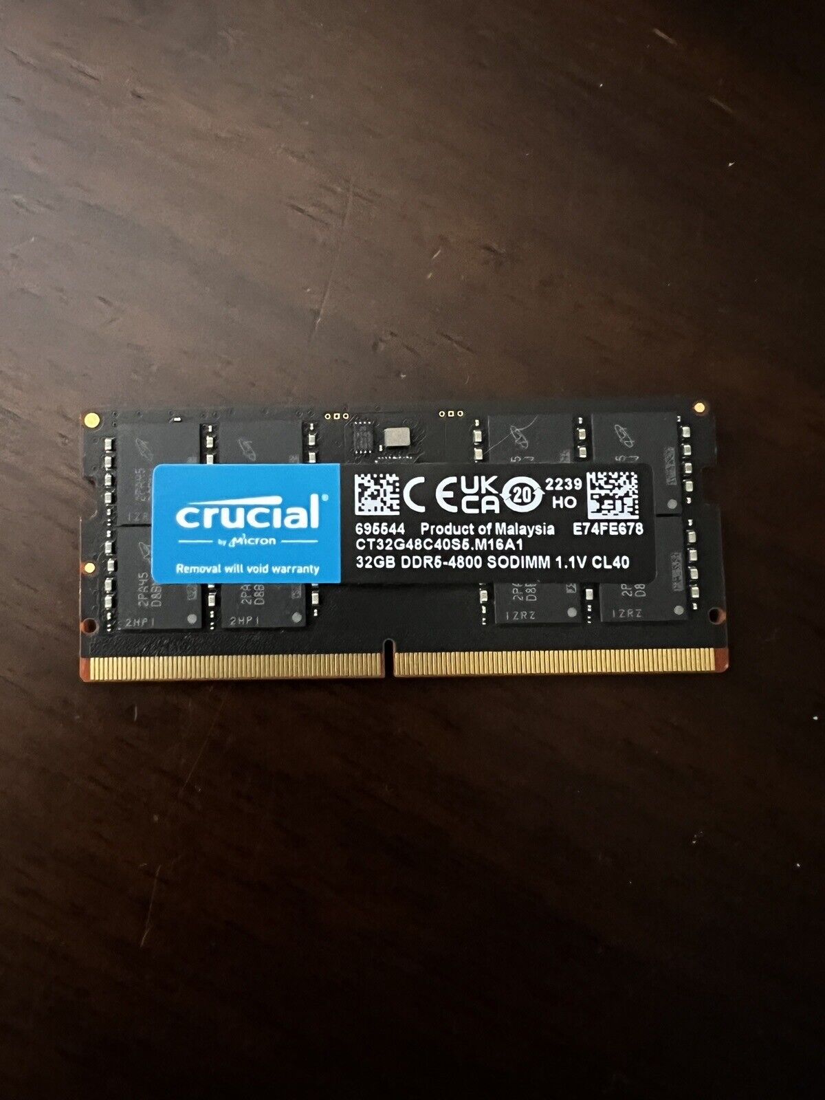Crucial CT32G48C40S5 DDR5 32GB 4800MHz Laptop RAM Stick
