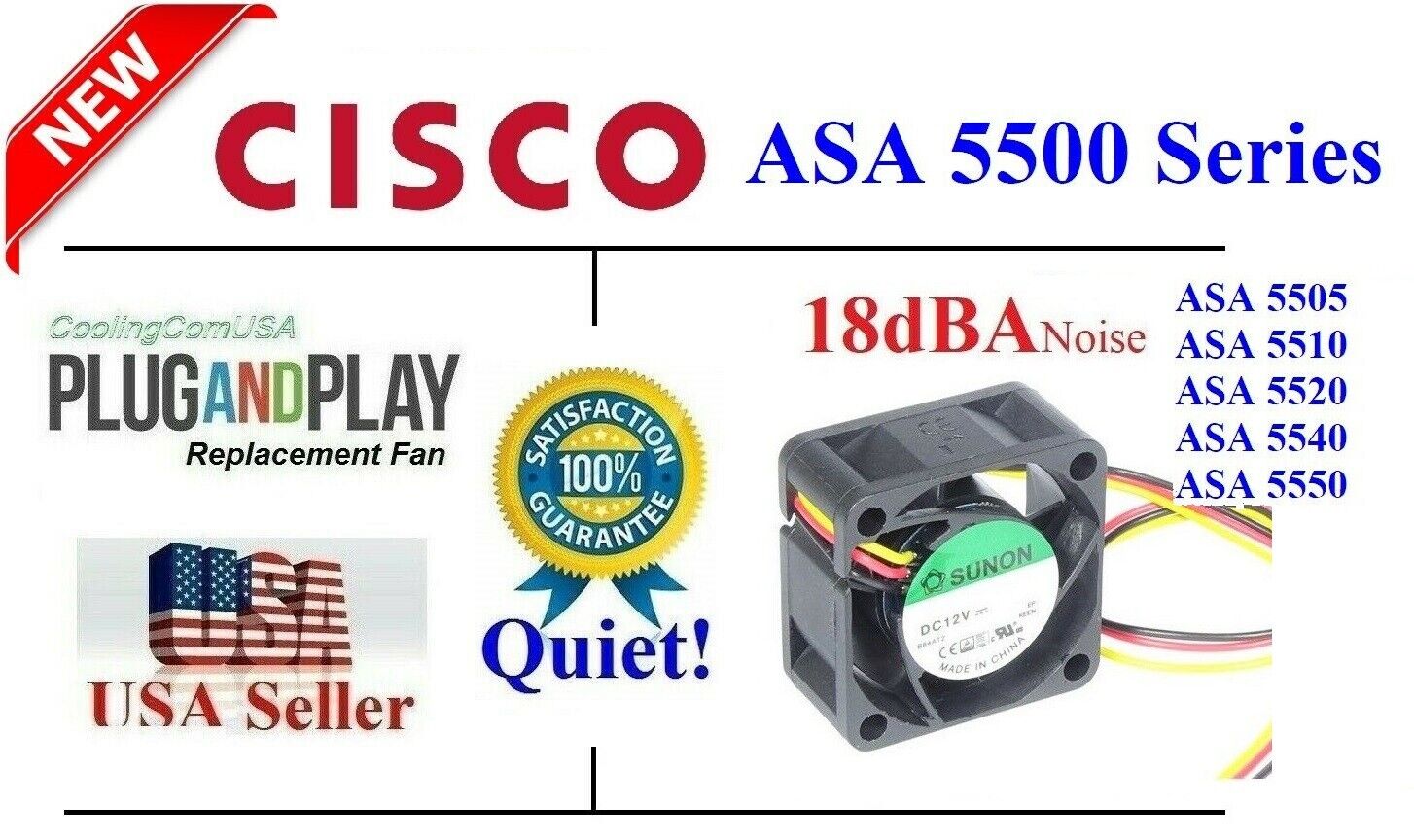 Quiet Cisco fan for Cisco ASA5505 ASA5510 ASA5520 ASA5540 ASA5550 (18dBA Noise)