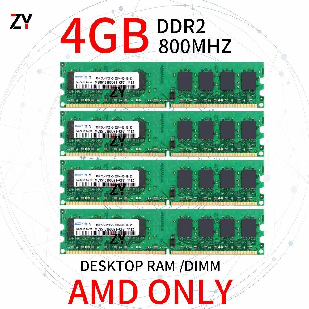 16GB Kit 4x 4GB DDR2 PC2-6400U 800MHz 240Pin AMD Memory Desktop RAM For Samsung