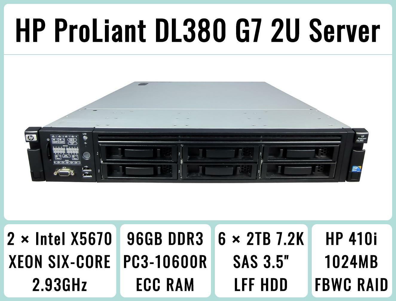 HP ProLiant DL380 G7 Server 2×Six-Core Xeon 2.93GHz + 96GB RAM + 6×2TB SAS RAID