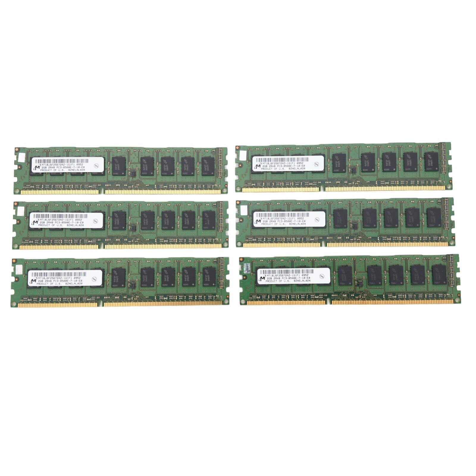 6 Micron MT18JSF25672AZ-1G1F1 (6x2GB) 12GB 1066 DDR3 2Rx8 ECC Server Memory
