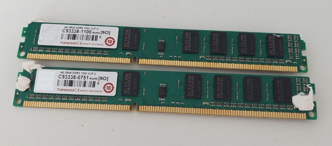 8GB KIT ( 4GB x 2 ) Transcend RAM DDR3 1333 VLP U Low profile Memory TESTED RARE