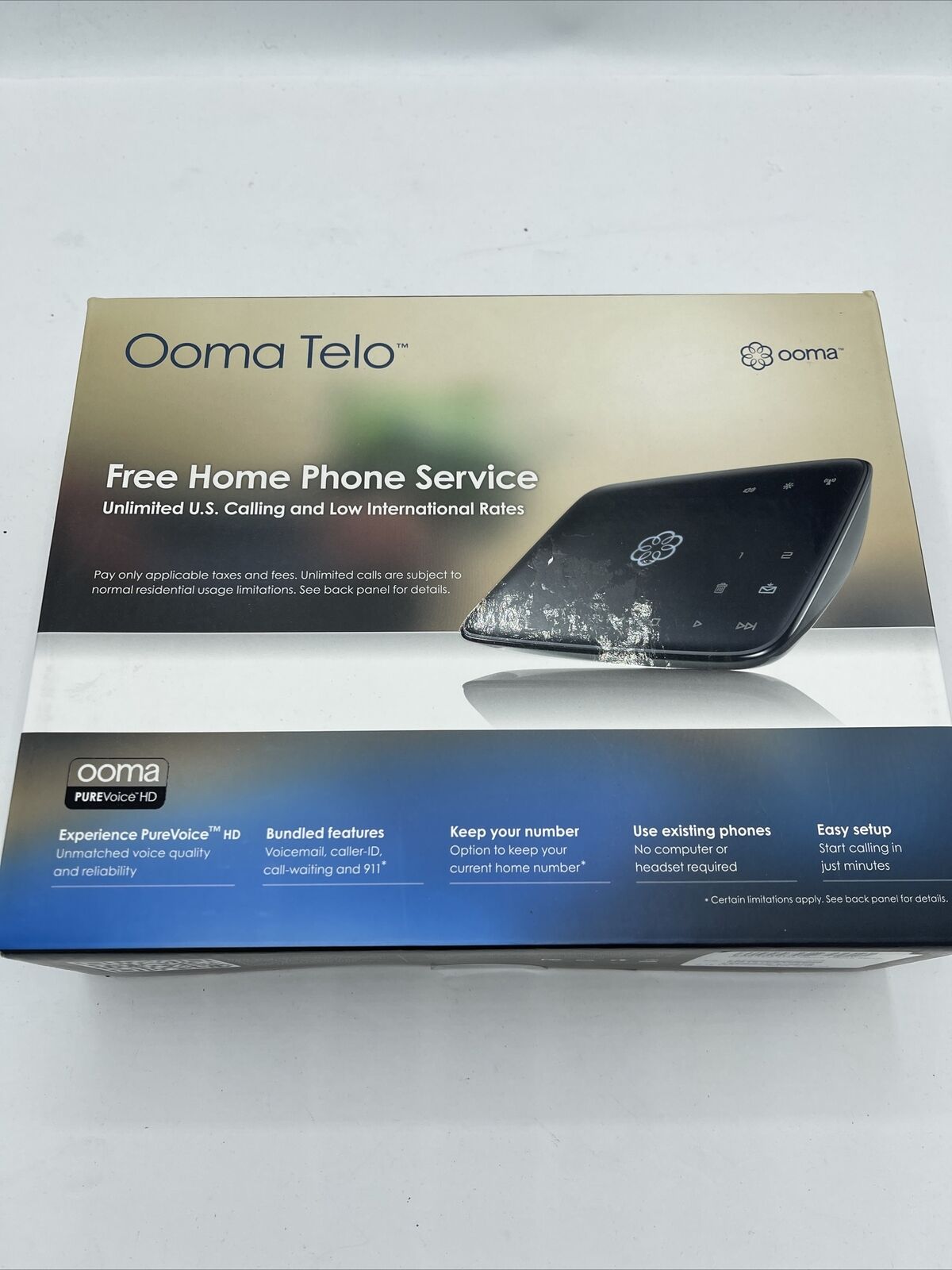Ooma Telo VoIP Home Phone Service - Black. New Sealed In Box