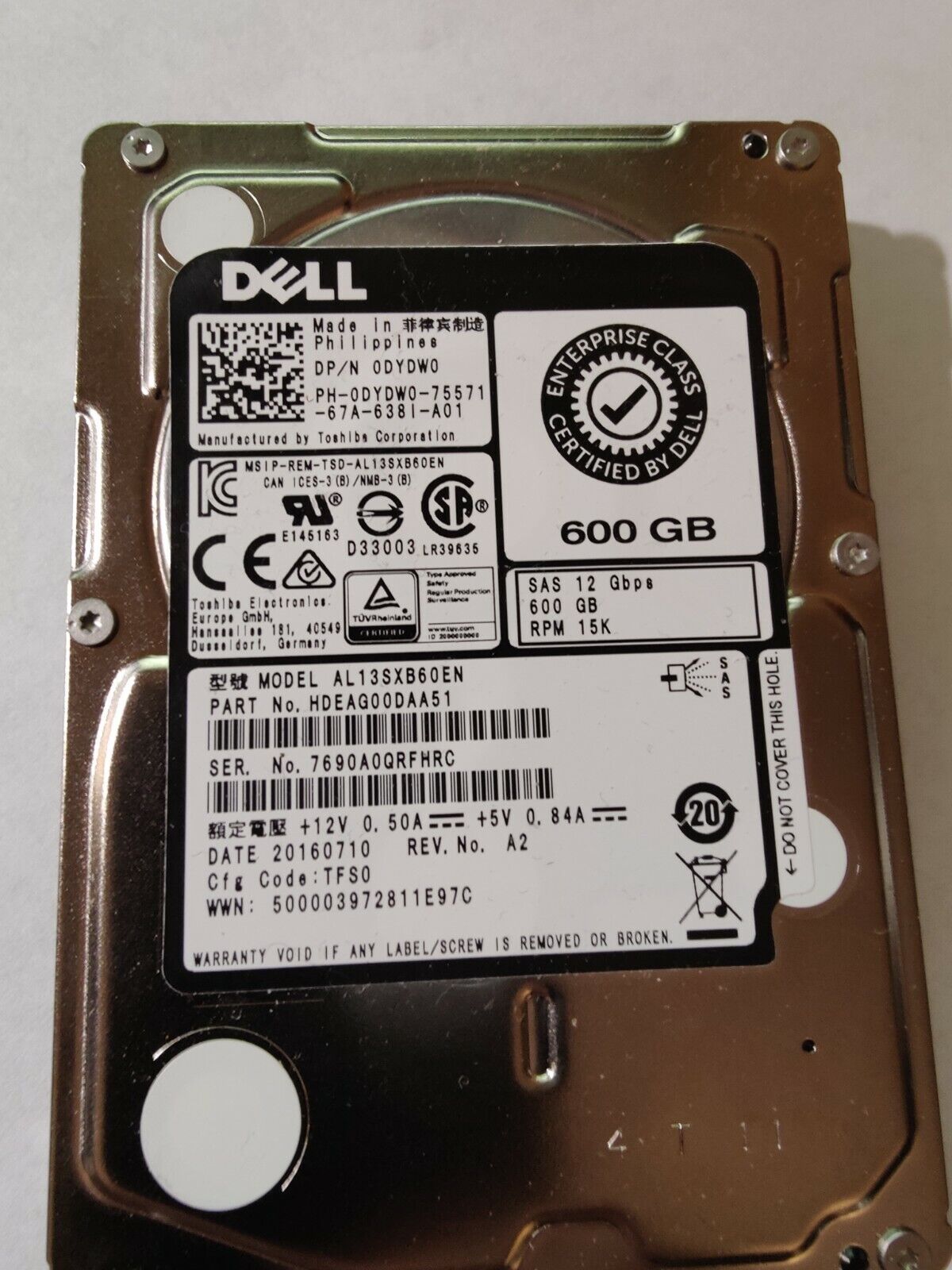 Dell SAS 12gb 600GB RPM 15k  AL13SXB60EN