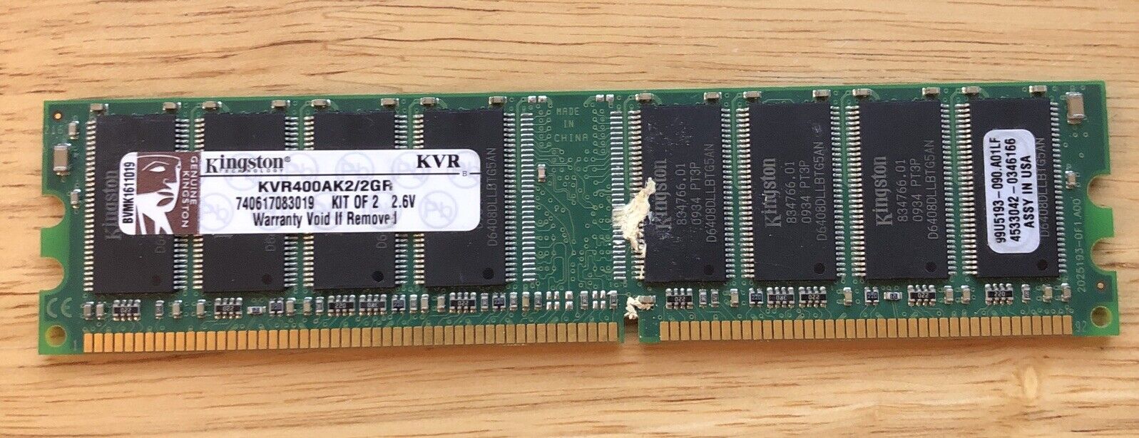 Genuine Kingston 2GB Kit Value RAM KVR400AK2/2GR