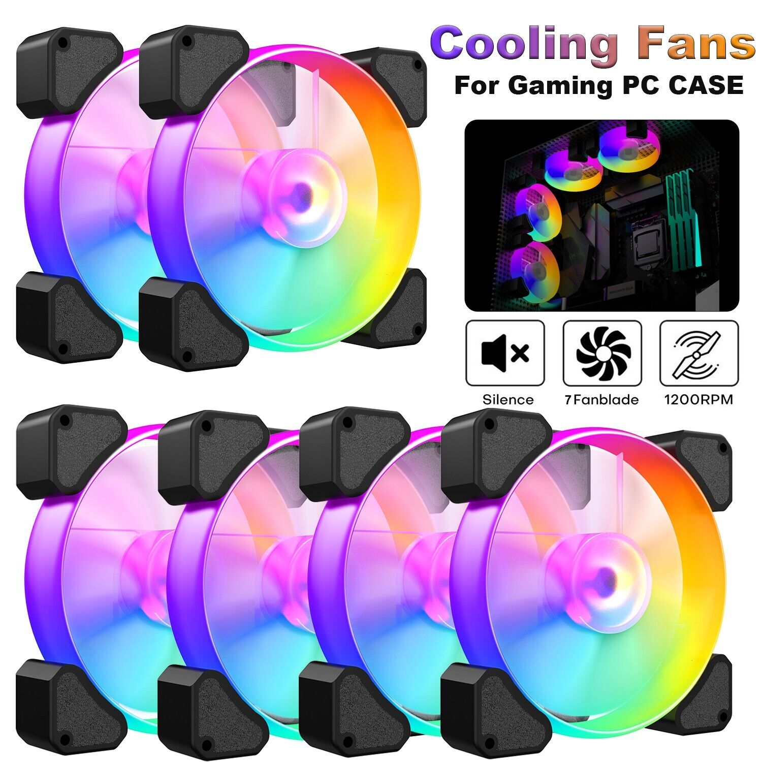 6Pack 120mm RGB LED Quiet PC Air Cooling Fans Computer Case Game Cooling Fan US