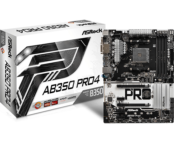 ASRock AB350M Pro4 AM4 AMD Promontory B350 SATA 6Gb/s Micro ATX AMD Motherboard