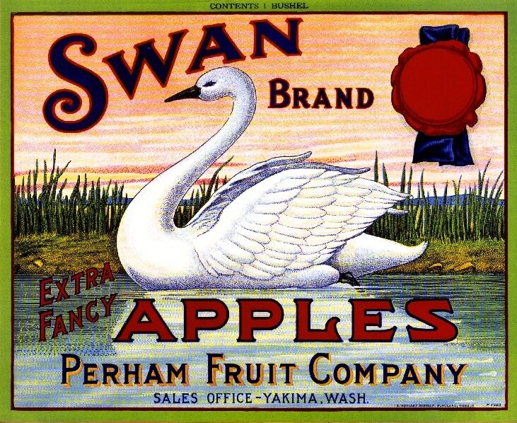Yakima Washington Swan Apple Fruit Crate Box Label Art Print