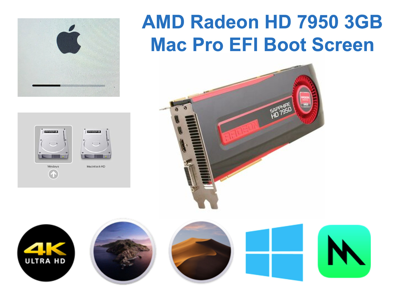 Mac Pro EFI boot screen AMD HD 7950 3GB Metal native Mojave Monterey compatible