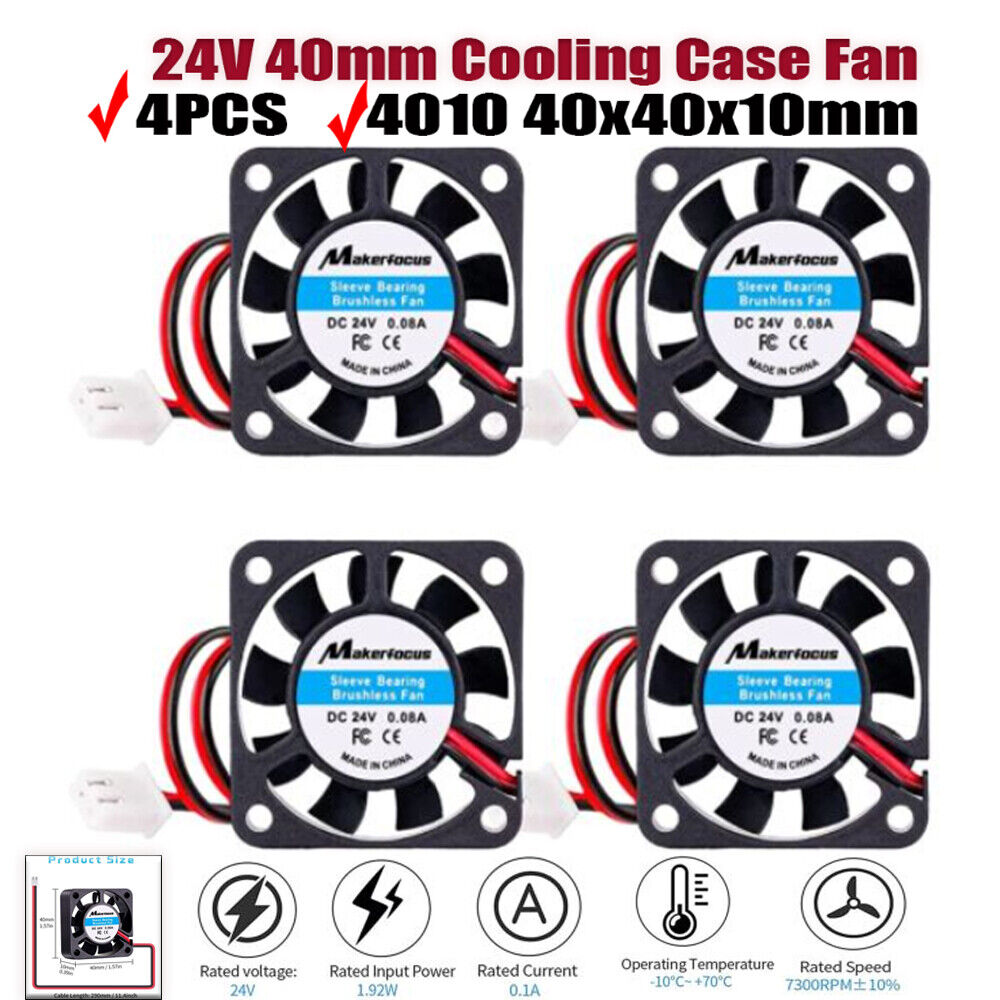 4Pcs 24V 40mm Cooling Case Fan 2-Pin 4010 40x40x10mm DC Mini Silent 3D Printer