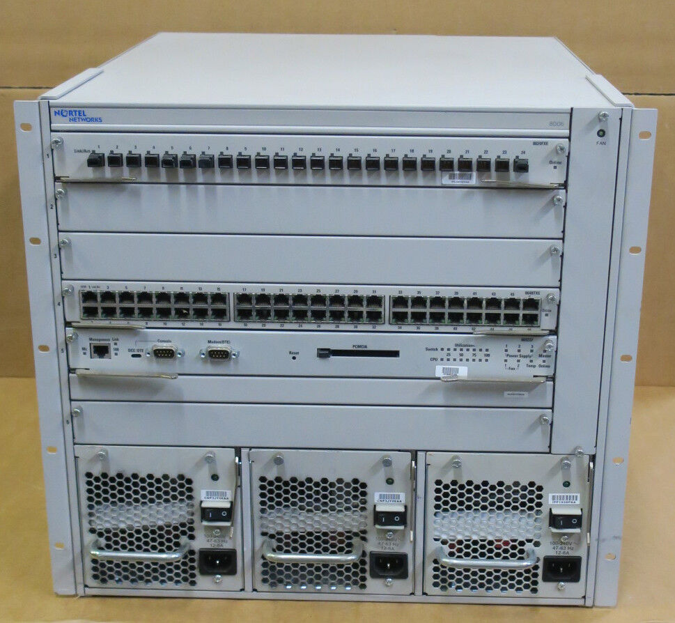 Nortel Networks Passport 8006 Switch 6-Slot Chassis DS1402002 3x 850W + Modules