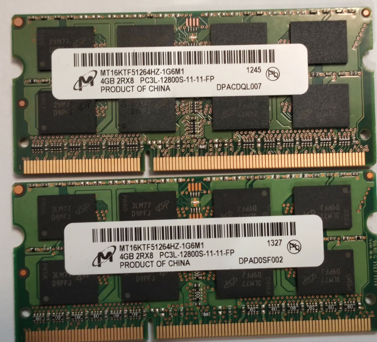 Micron MT16KTF51264HZ-1G6M1 PC3-12800 DDR3 1600MHz 4GB RAM Memory x 2 = 8GB