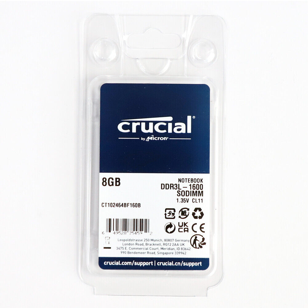 Crucial 8GB DDR3 Laptop DDR3L 1600MHz 204-Pin Sodimm PC3L-12800 1.35V Memory LOT
