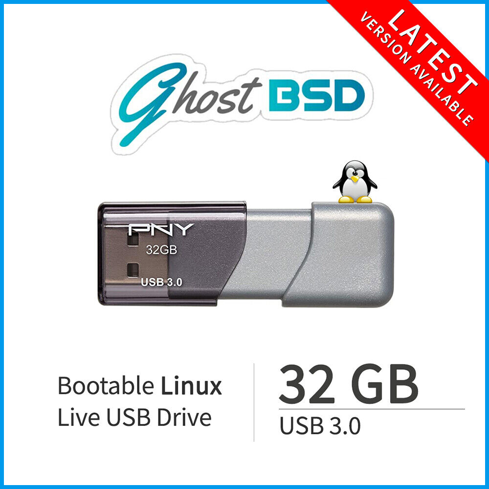 Ghost BSD 64-Bit 32 GB 3.0 USB Bootable Unix OS Install Live Flash Drive Latest