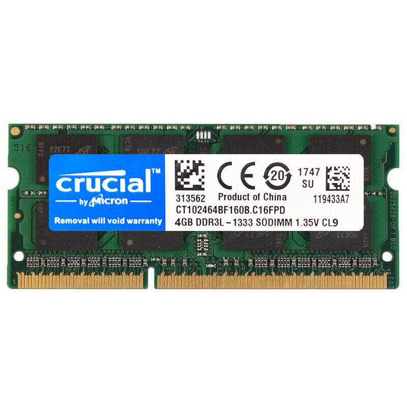 CRUCIAL DDR3L DDR3 1333Mhz 16GB 8GB 4GB 2Rx8 PC3-10600S SODIMM Laptop Memory RAM