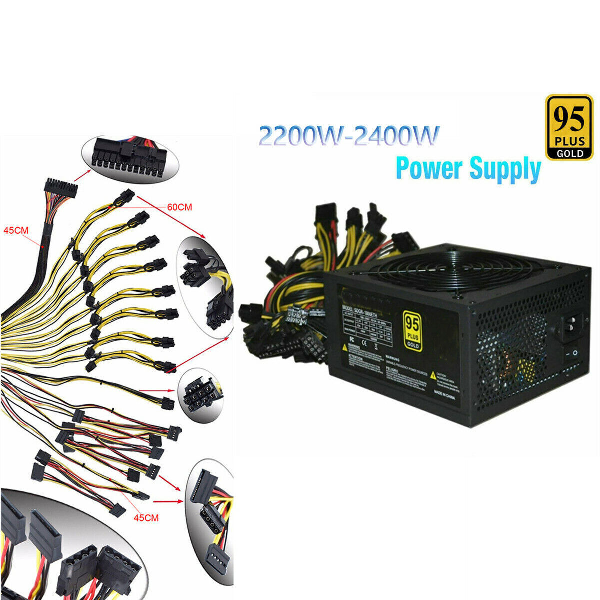2400W Portable Computer Mining Power Supply ATX For 8 Graphics Cards  Coin