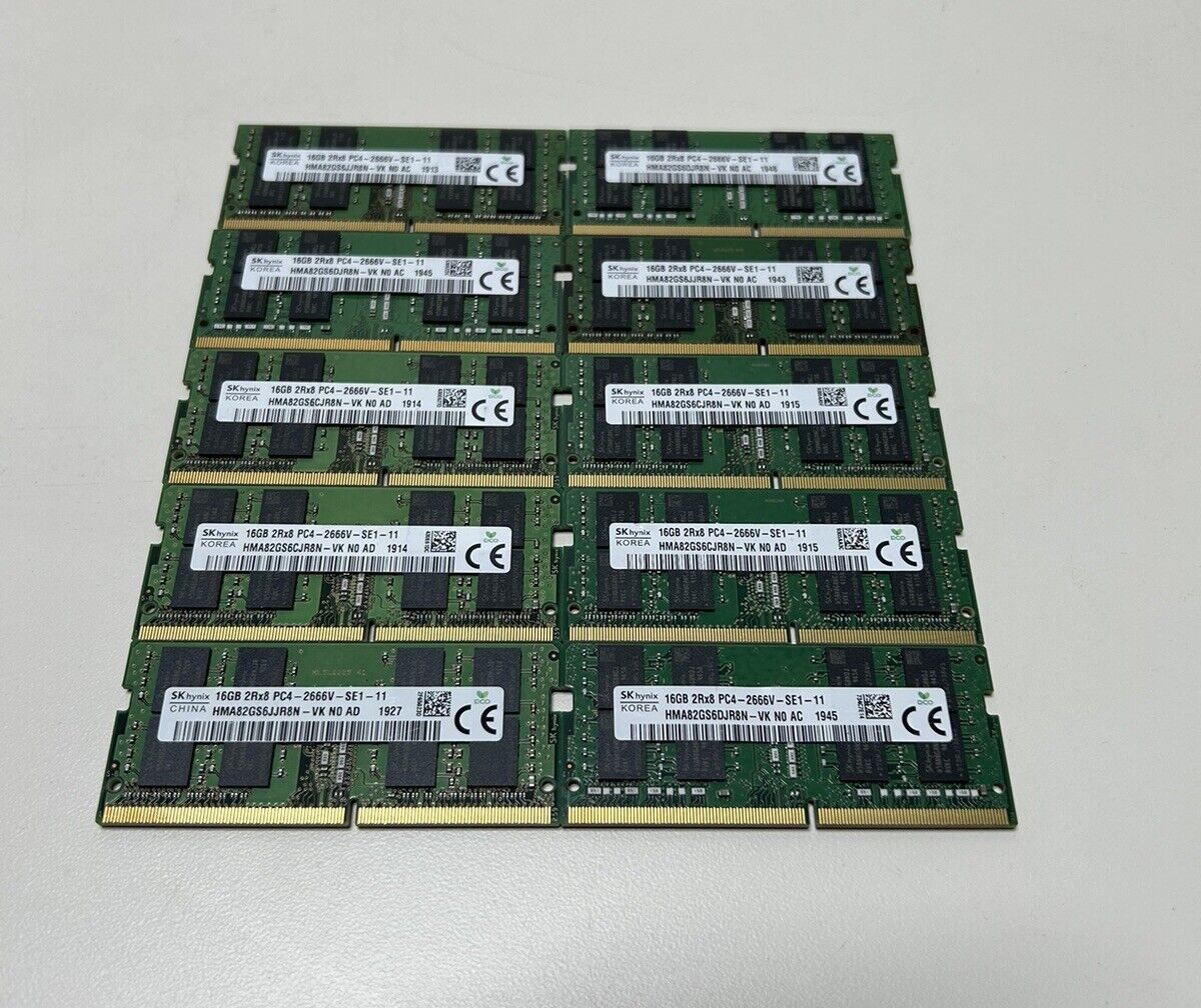 Lot of 10 SK Hynix 16GB DDR4 2RX8 PC4-2666V Laptop Ram SODIMM Memory