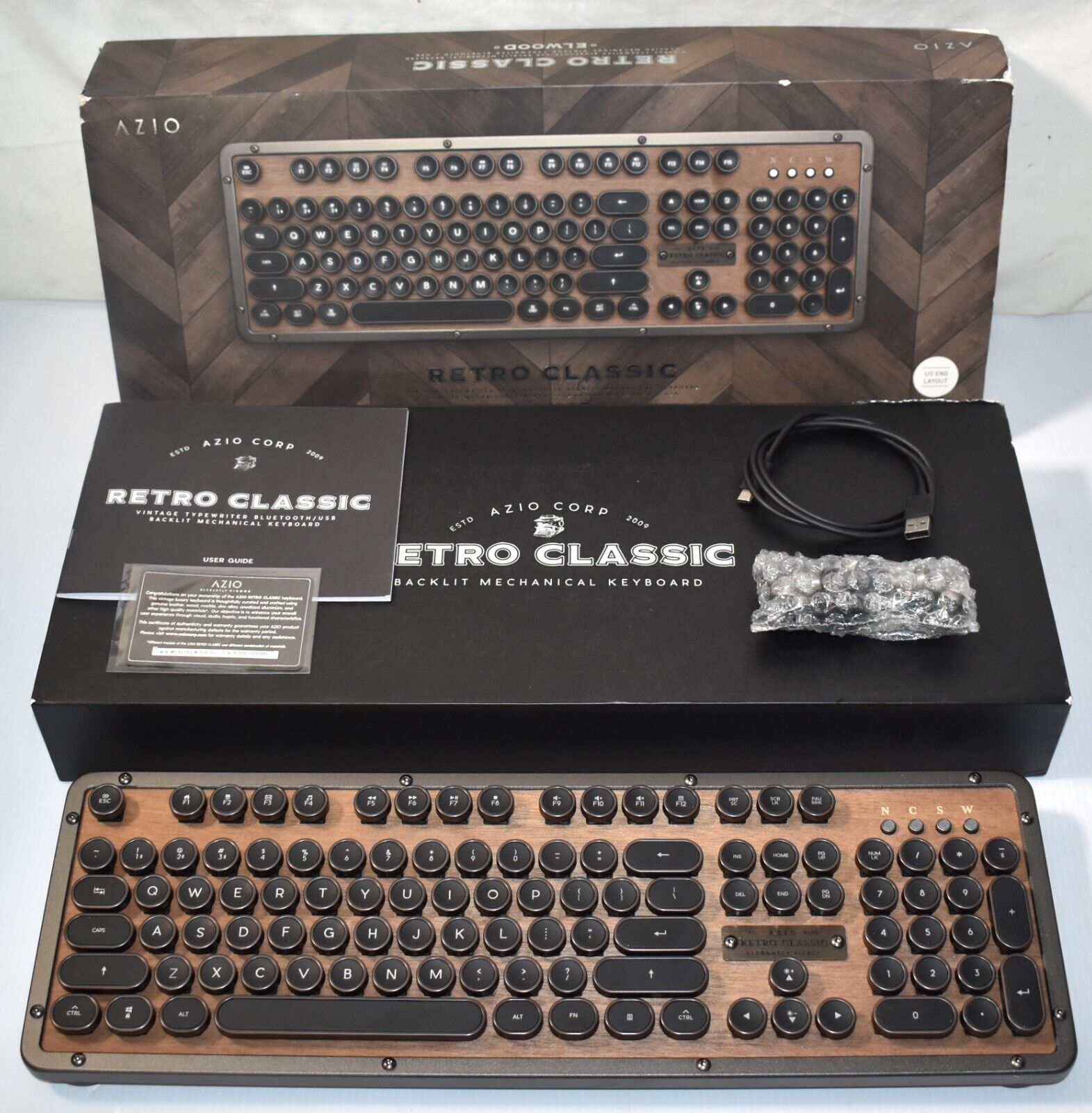 AZIO Retro Classic Vintage Typewriter Bluetooth/USB Backlit Mechanical Keyboard