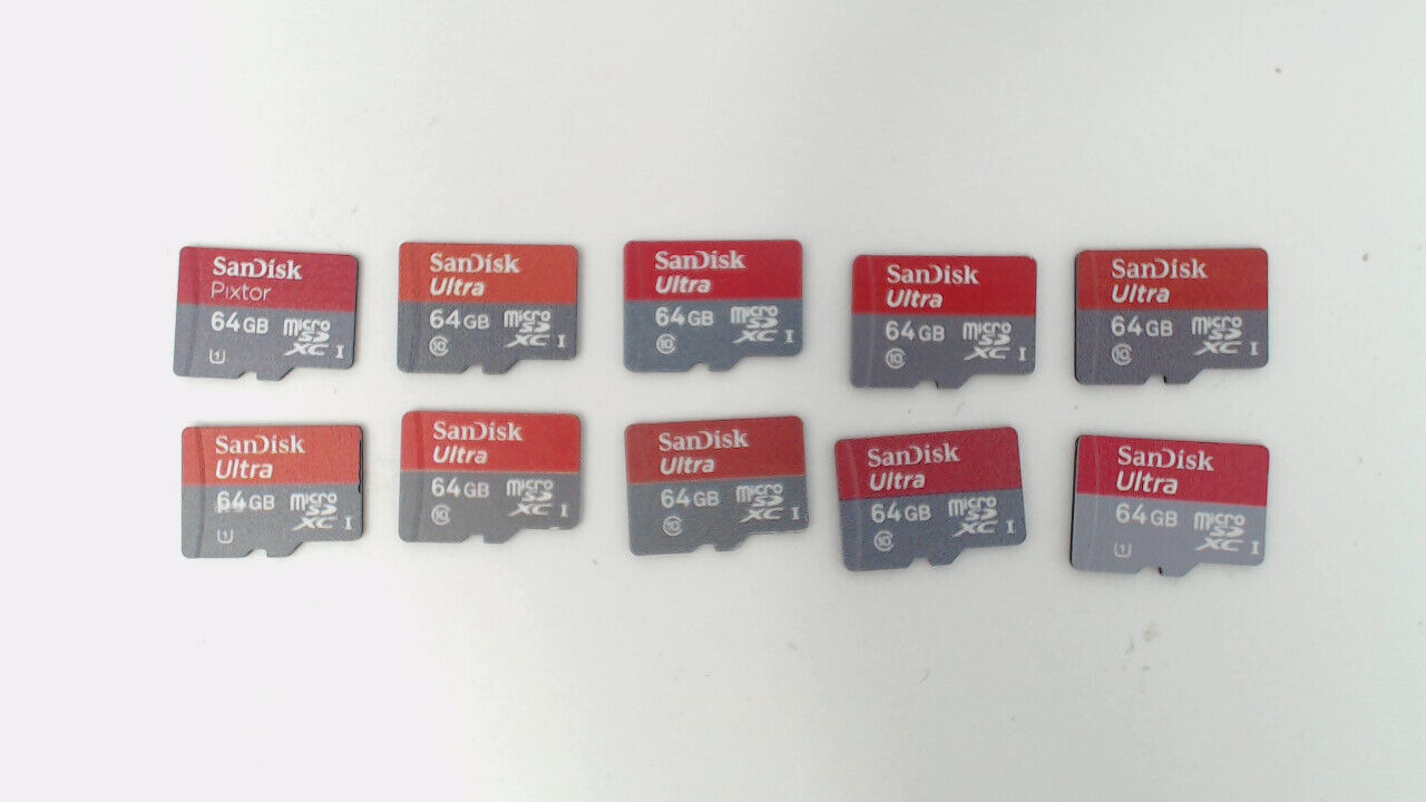Lot of 10 - 64GB Sandisk Ultra & Pixtor Micro SD Memory Cards