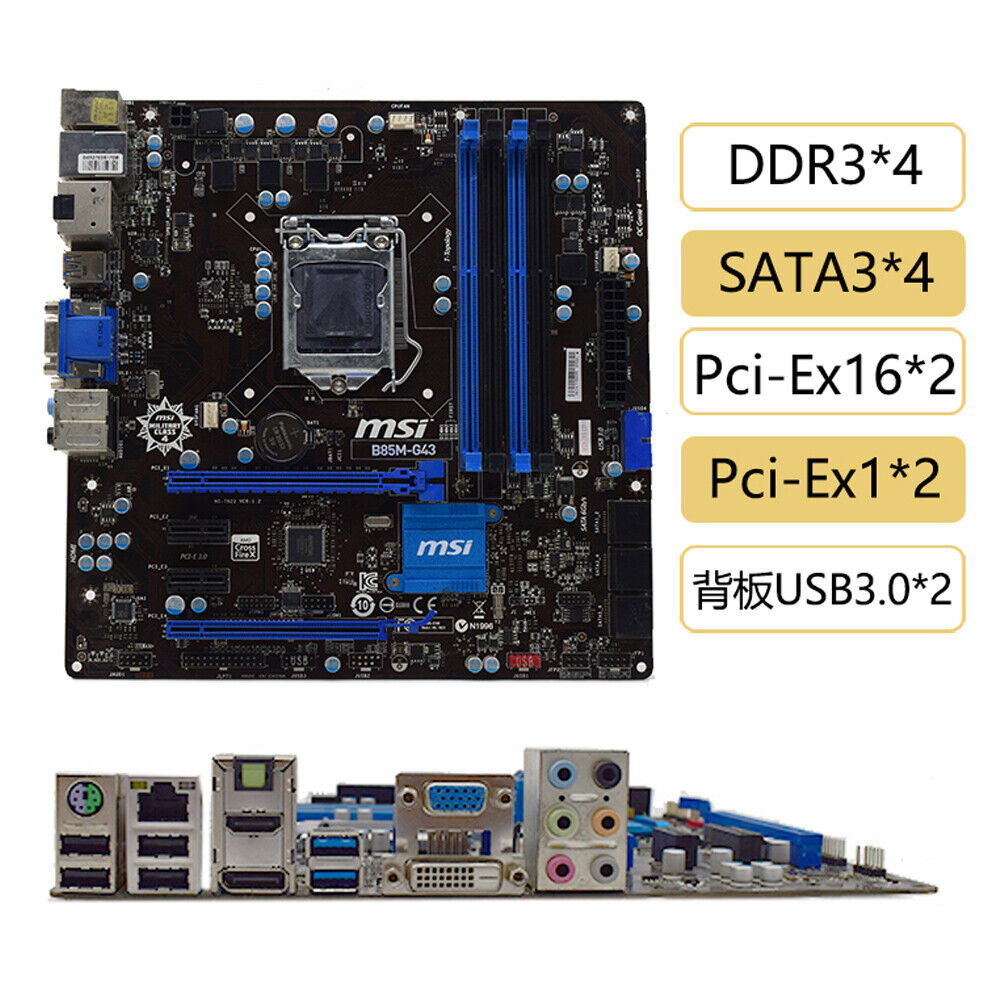 For MSI B85M-G43 LGA1150 DDR3 VGA+DVI+HDMI+DP 4×SATA3 Motherboard