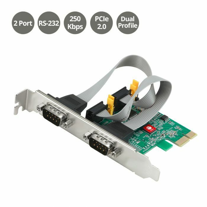 SIIG Dual Serial PCIe Card Adapter, 16650 UART, Baud Rates up to 250Kbps