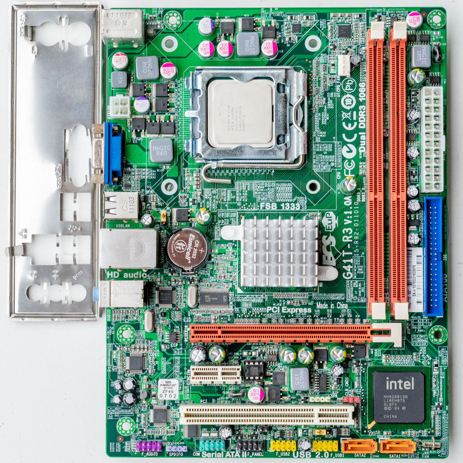 Retail ECS G41T-R3 LGA775 Motherboard MicroATX DDR3 Retro Gaming Intel E3400 I/O