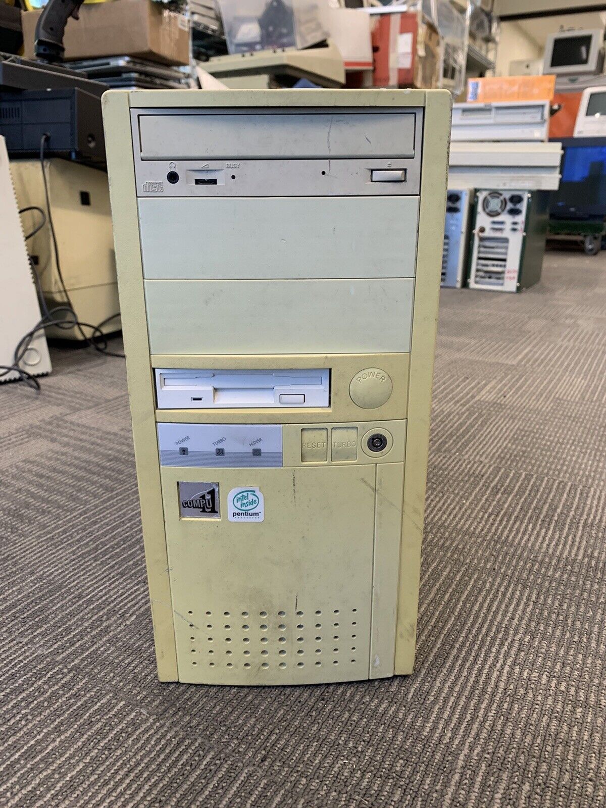 Vintage Baby AT Computer Tower Case with PSU + CD Drive/Floppy - Rough