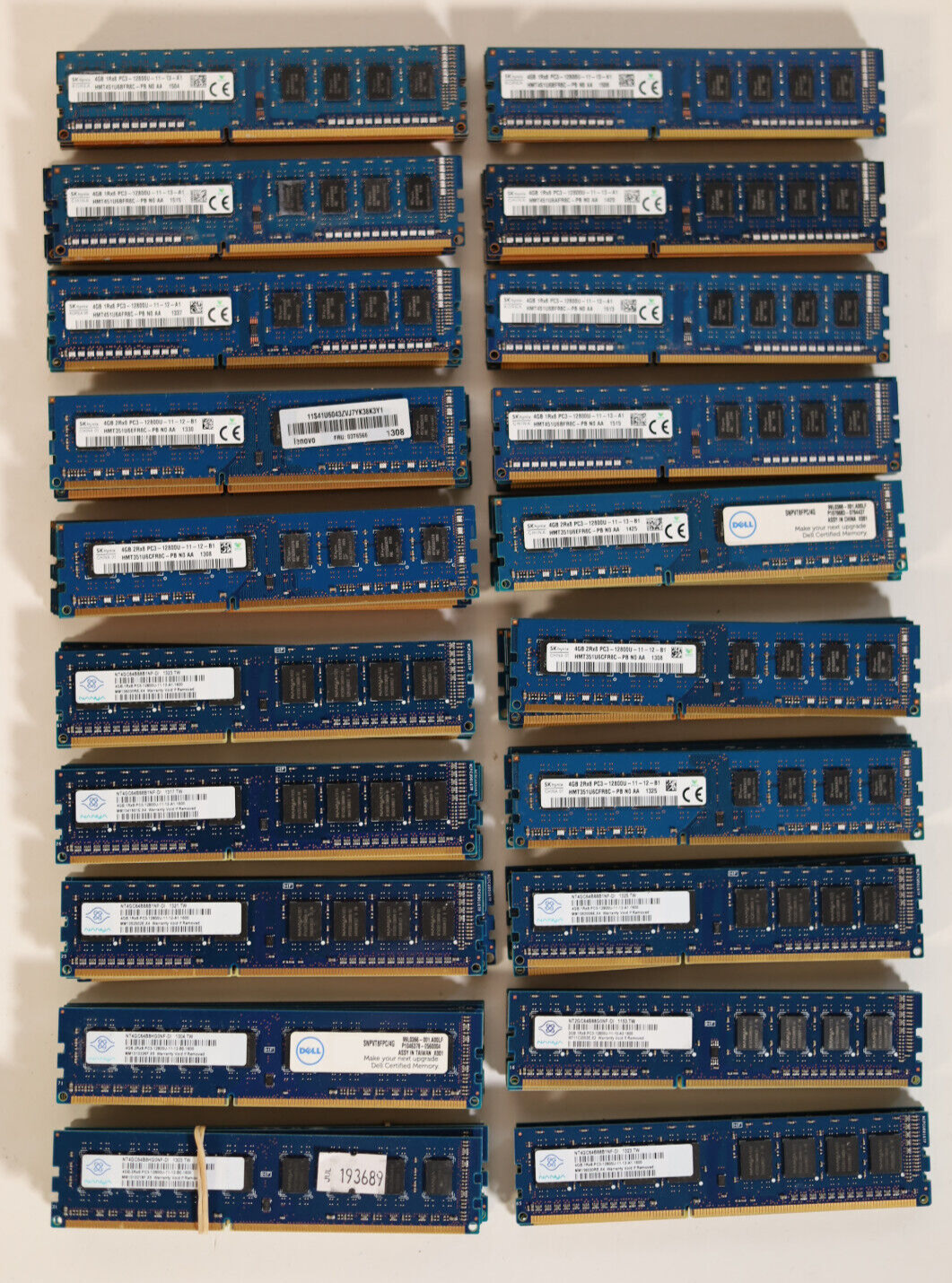 Lot of 100 Sticks - 4GB DDR3 PC3 12800U  Desktop Memory - SK Hynix & Nanya Brand