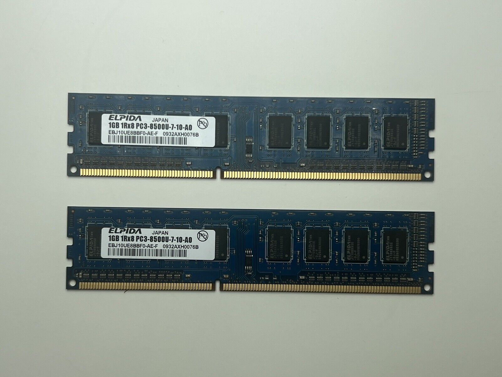 Set of 2 - Elpida EBJ10UE8BBF0-AE-F Blue PC3-8500 (DDR3-1066) 1Rx8 1GB DDR3 RAM