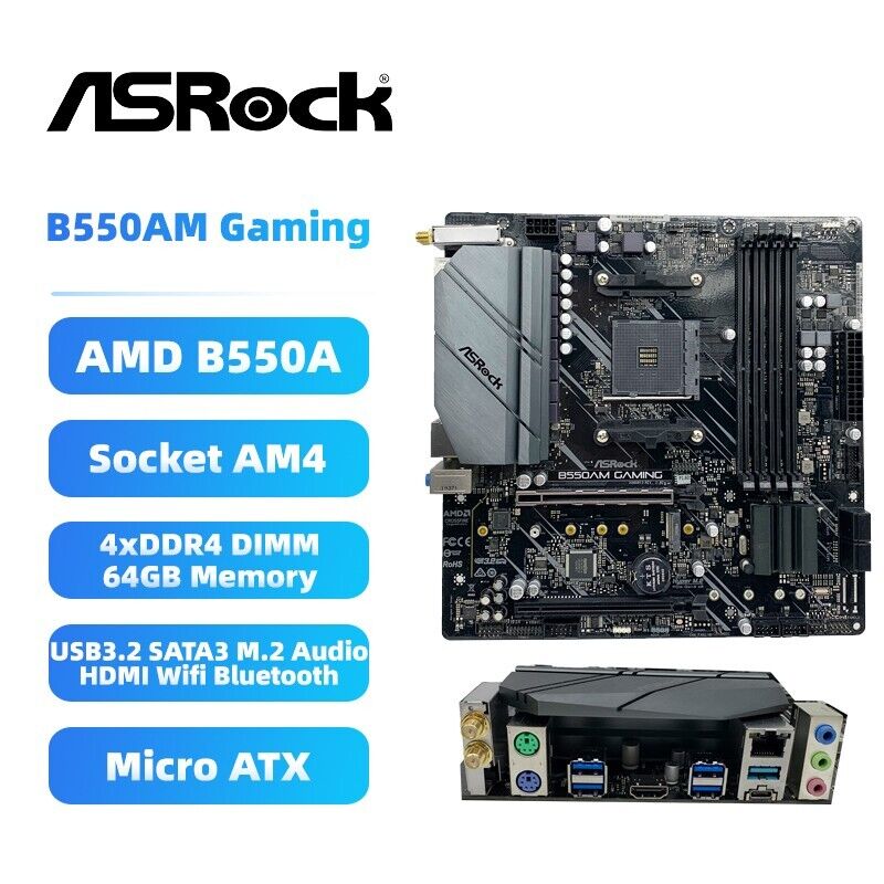 ASRock B550AM GAMING Motherboard M-ATX AMD B550A Socket AM4 DDR4 SATA3 HDMI WIFI