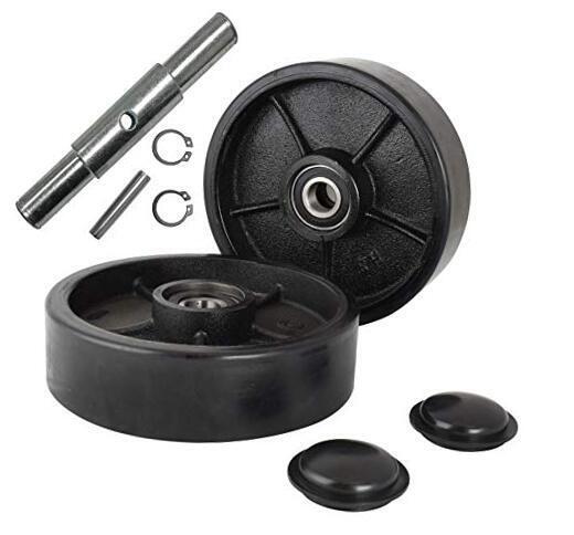 Pallet Jack/Truck Steering Wheels Set with Axle, Fasteners and Protective Caps 